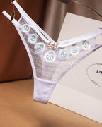 Embroidered Sexy Sheer Mesh Thong
