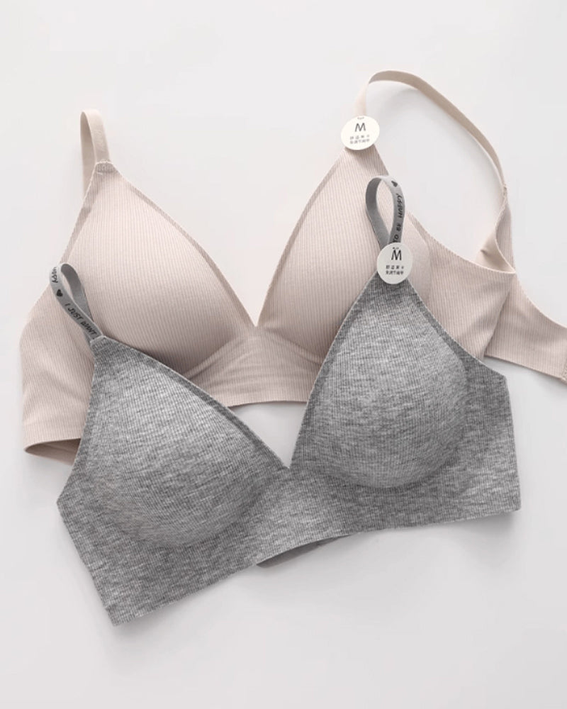 Deep V Seamless Letter Thin Straps Wire-Free Comfort Bra