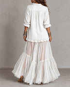 Retro Casual Lapel Faux Denim Chiffon Patchwork Long Dress