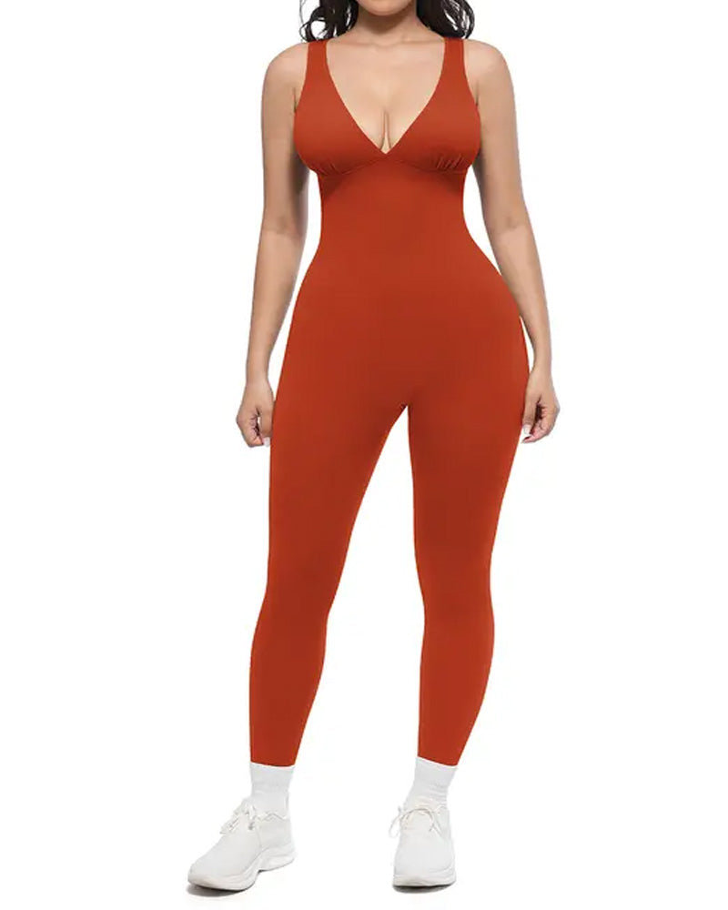 Deep V Chest Support Breathable High-Waisted Tummy Control Jumpsuit Shapewear