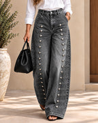 High Waist Side Multi Strap Buckle Wide Leg Jeans