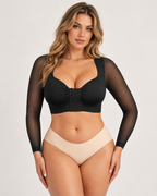 Front‑Closure U‑Shape Compression Built‑In Bra Long Sleeve Mesh Top