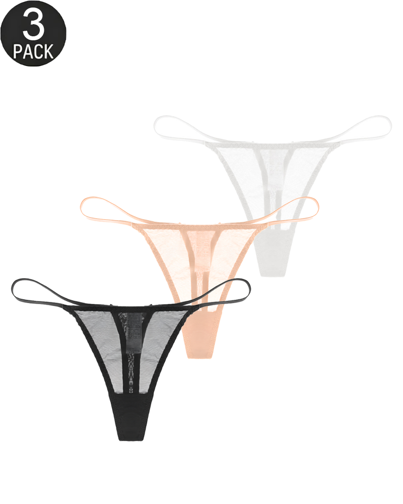 3-Pack Low-Rise String Thong Panties – Solid & Mixed Print Sets