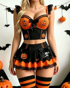 Sexy Seductive Halloween Pumpkin Witch Role-Play Lingerie Set
