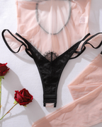 Sheer Lace Ruffle Bodysuit & Thigh-High Stockings Set