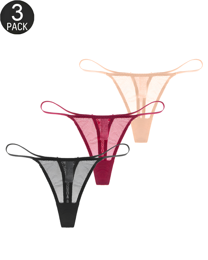 3-Pack Low-Rise String Thong Panties – Solid & Mixed Print Sets