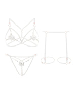 Sexy Rose Beaded Hollow-Out Three-Piece Lingerie Set