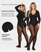 Sheer-Panel Fleece-Lined Tummy Control & Butt Lift Bodysuit