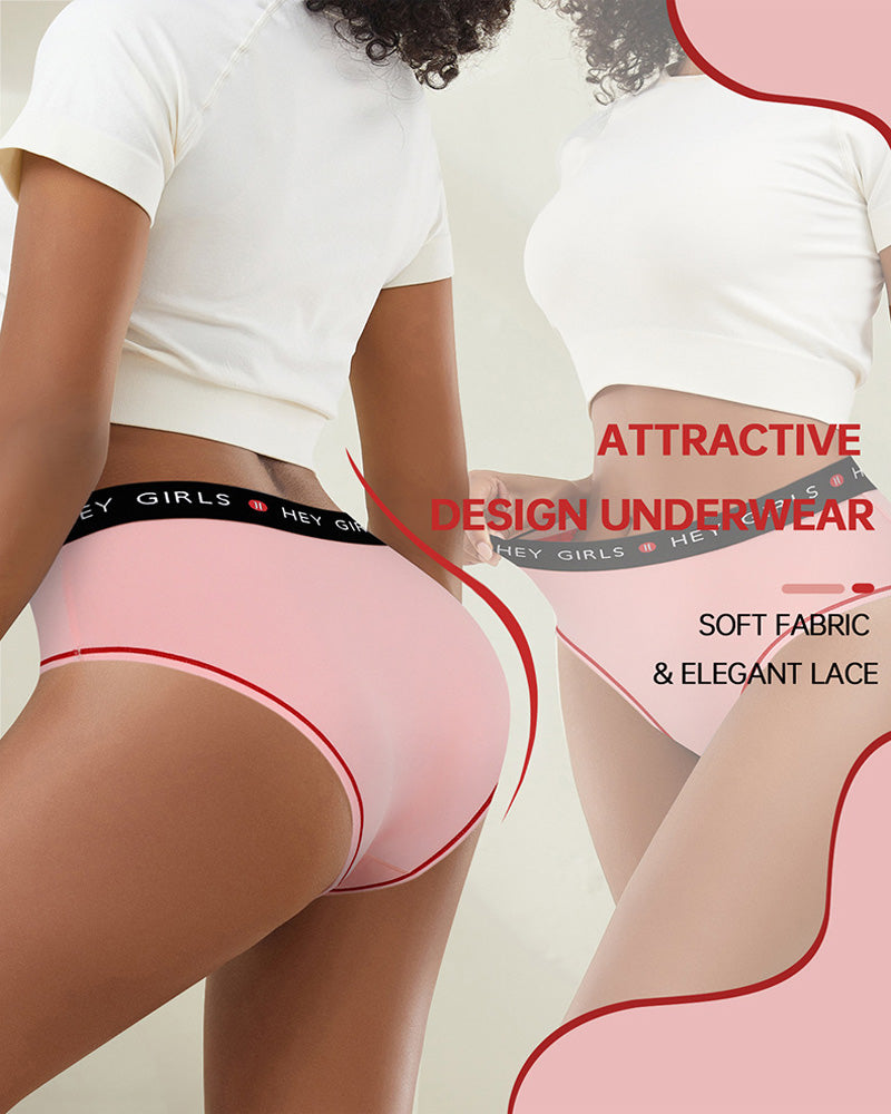 Mid-Rise Letter Color Block Elastic Breathable Comfortable Briefs