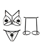 Sexy Rose Beaded Hollow-Out Three-Piece Lingerie Set