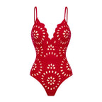 Flower Hollow One Piece Swimsuit and Skirt