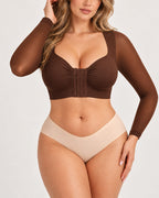 Front‑Closure U‑Shape Compression Built‑In Bra Long Sleeve Mesh Top