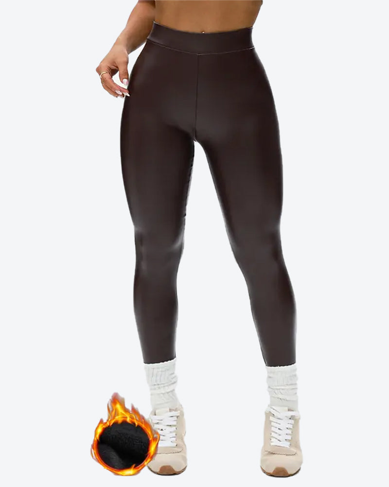 Women's Fleece-lined Stretchy Faux Leather PU High-waisted Leggings