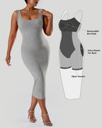 Solid Color Sleeveless Waist and Hip Lifting Long Dress With Built In Shapewear