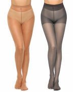 2-Pack 20D High-Waisted Sheer Silky Nylon Pantyhose