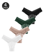 4-Pack Floral Lace Crossover Thong Panties