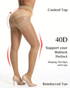 2-pack 40D Anti-snagging Transparent Tummy Control Shaping Pantyhose