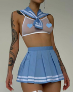 Sailor Mesh Bra & Pleated Skirt Lingerie Costume Set