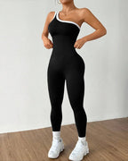 Women's One-Shoulder Knitted Sleeveless Slimming and Buttock-Lifting Sports Yoga Jumpsuit