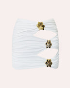 Halterneck Cut Out Swimsuit and Skirt With Flower Hardware Details