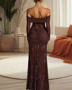 Sexy Lace Off-shoulder Fitted Long-sleeved Fishtail Maxi Dress