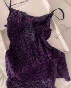 Sexy Deep V Flocked Leopard Print See-Through Mesh Bodycon Nightgown