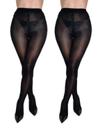 Two Pairs High Waisted Silky Shiny Transparent with Zipper Crotch Pantyhose