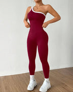Women's One-Shoulder Knitted Sleeveless Slimming and Buttock-Lifting Sports Yoga Jumpsuit
