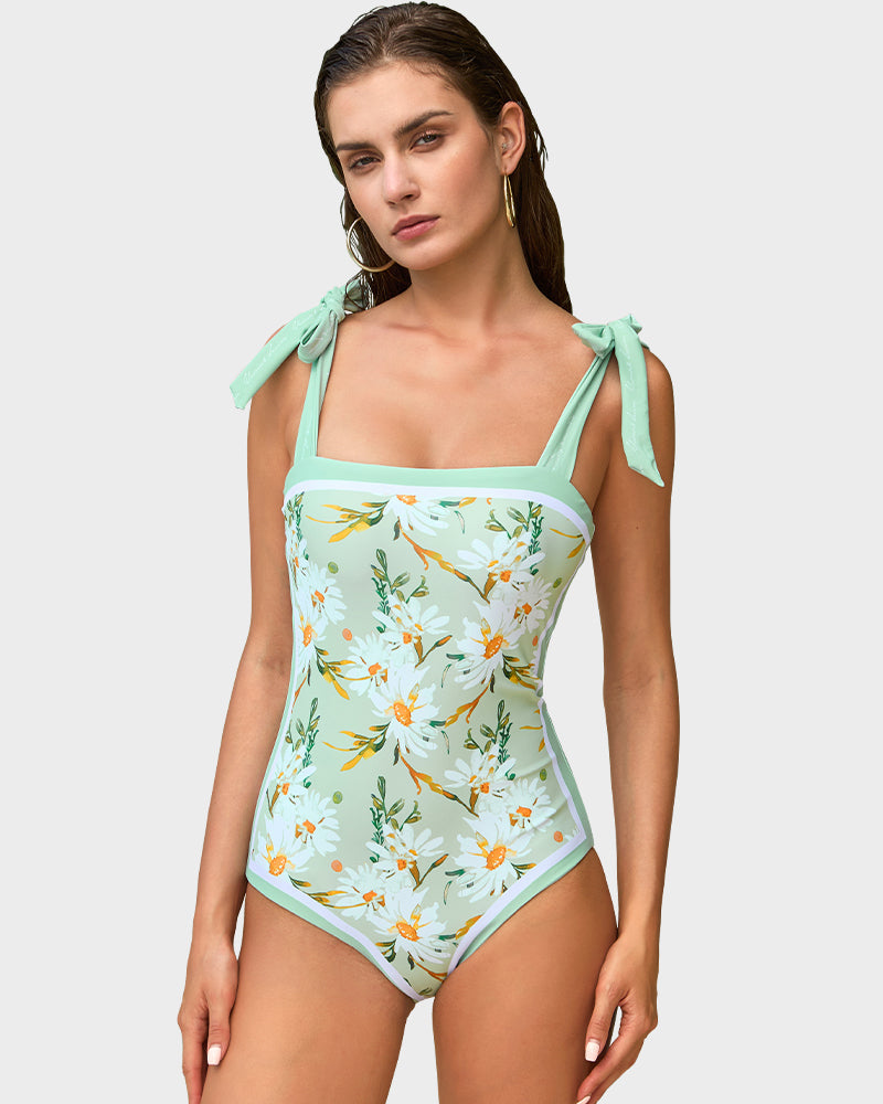 Reversible Tie-Strap Floral One-Piece Swimsuit