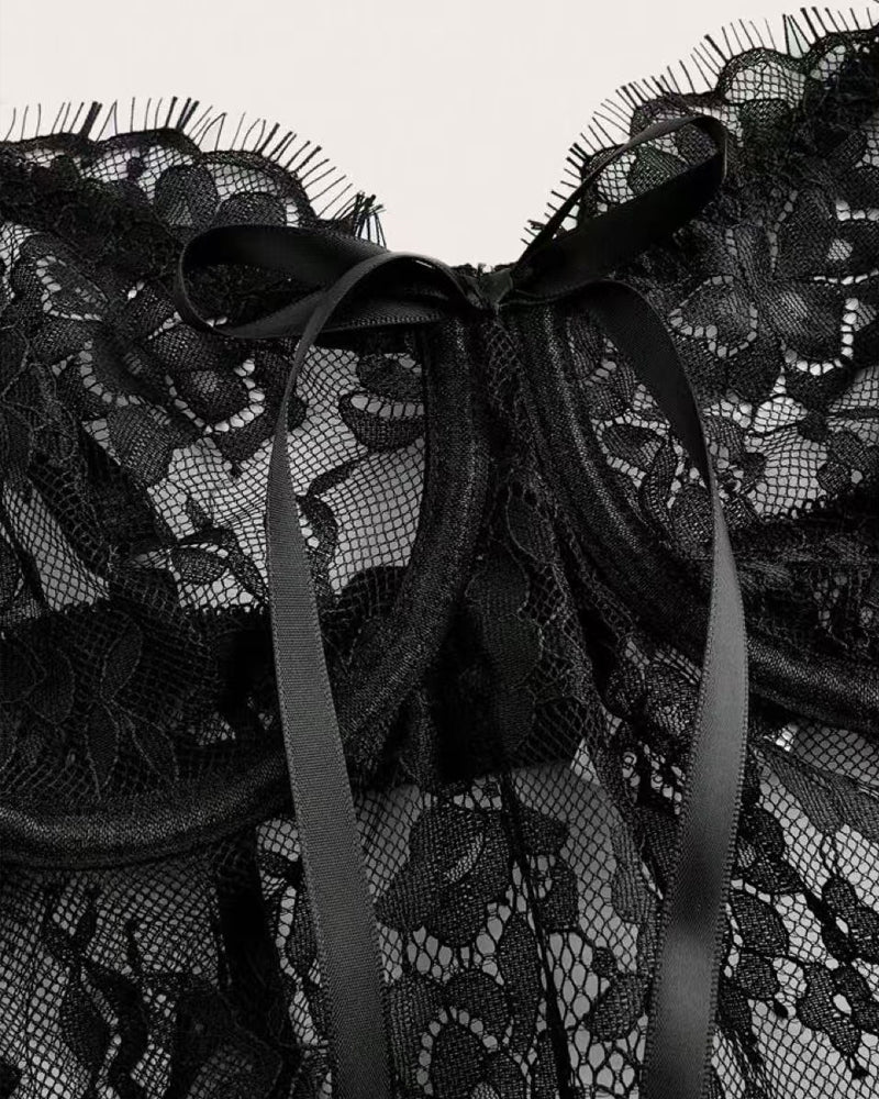 Sexy Floral Lace Mesh See-through Long Camisole Nightgown