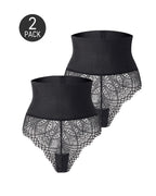 2-Pack High Waist Elastic Tummy Control Lace Hip Lift Shaping Thongs