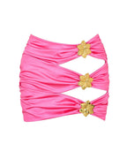 Halterneck Cut Out Swimsuit and Skirt With Flower Hardware Details