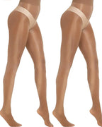 Two Pack High Waisted Silky Shiny Transparent Tights Pantyhose