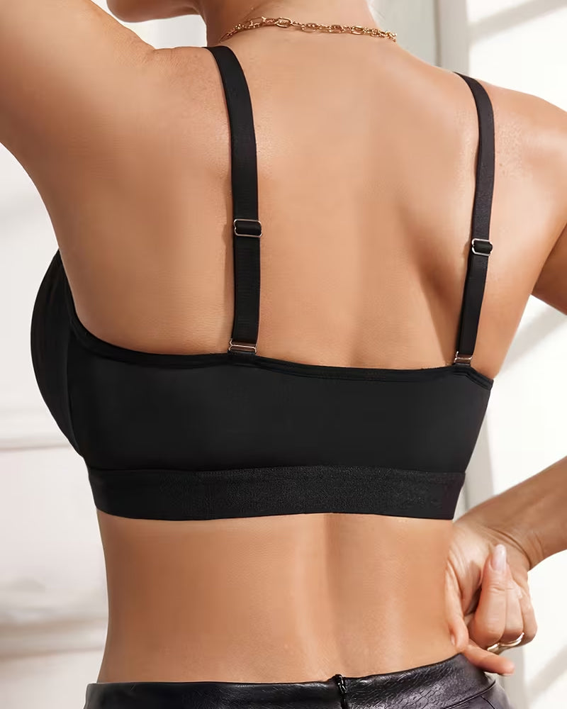 Sexy Deep V-neck Striped Mesh Paneling Front-closure Bra