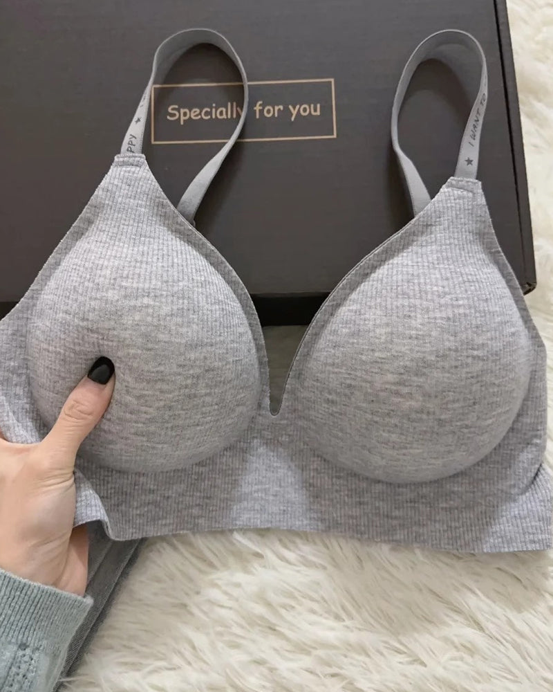Deep V Seamless Letter Thin Straps Wire-Free Comfort Bra