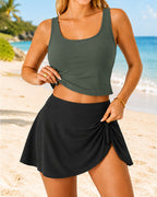 Women's Colorblock Printed Camisole and Skirt Two-piece Swimsuit Set