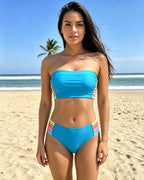 Colorful Elastic Shoulder Straps Beach Vacation Bikini Swimsuit Set