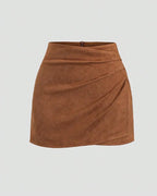 Retro Pleated Faux Suede Slim-fit Mid-waist Skirt