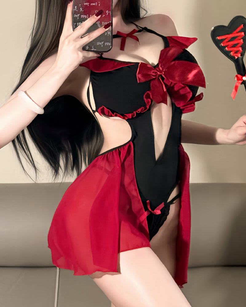 Little Devil Costume Role-playing Sexy Hollow-out Erotic Bodysuit Lingerie