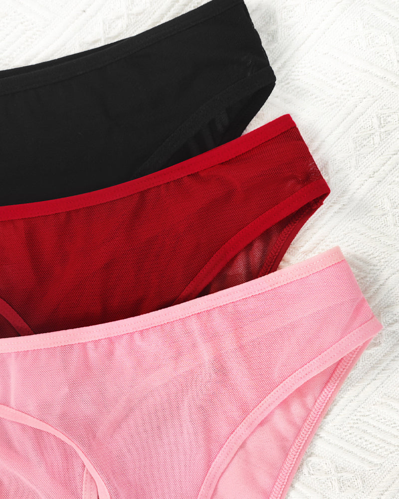 Solid Color See-through Mesh Hollow-out Sexy Comfortable Panties