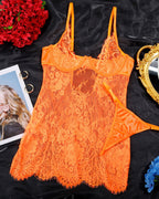 Sexy Lace Sheer Push-up Camisole Nightgown and Thong Set