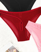 Solid Color See-through Mesh Hollow-out Sexy Comfortable Panties
