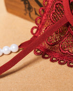 Sexy Heart-Shaped Lace Flower Pearl Embellished Thong