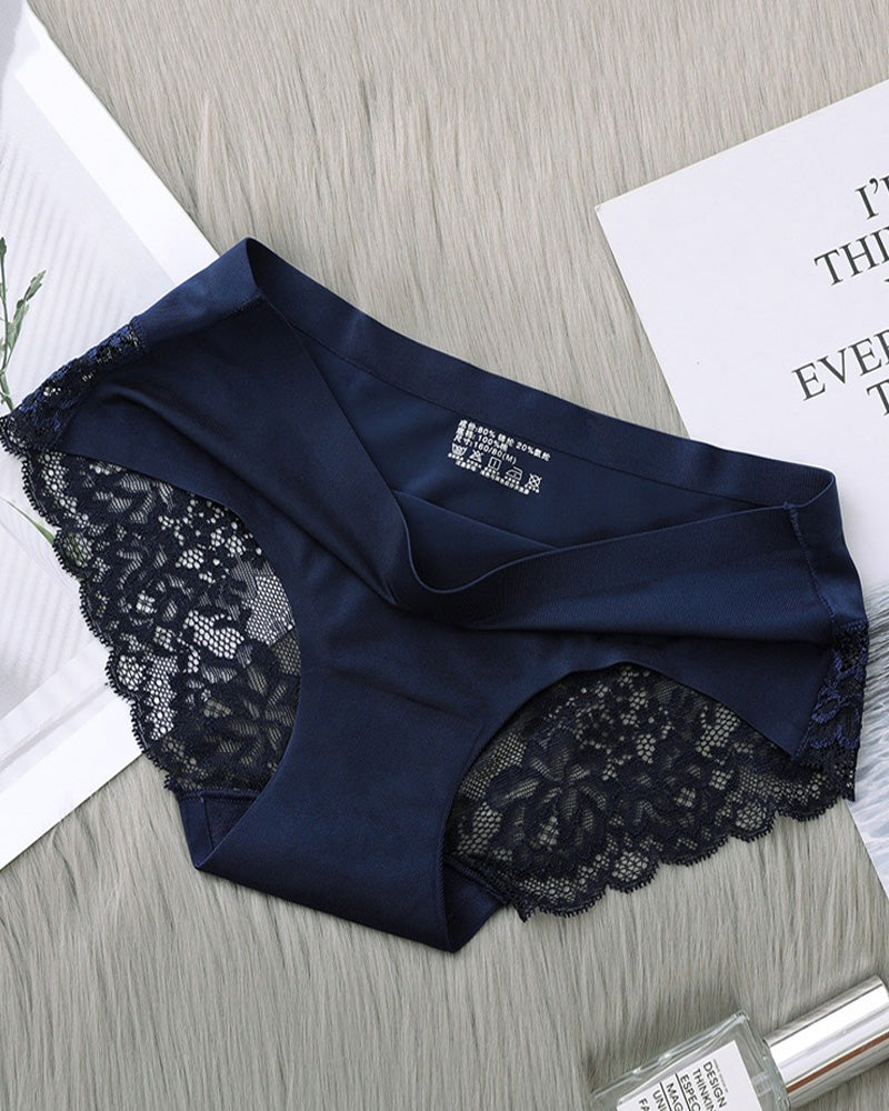 Women's Ice Silk Seamless Lace Low-Rise Sexy Comfortable Briefs